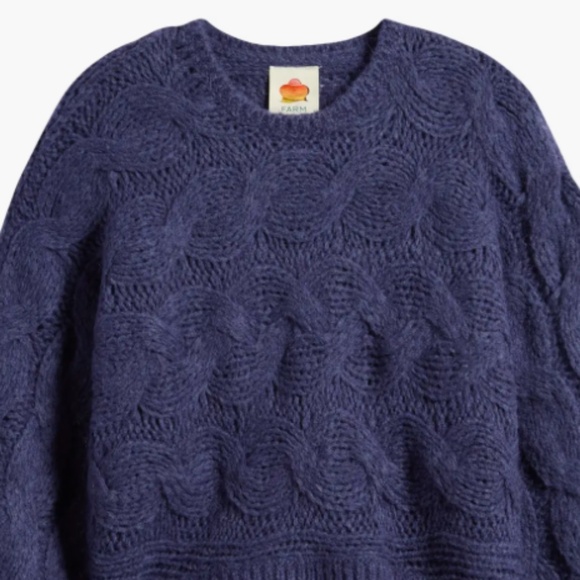 NWT $248 Farm Rio Cable Crewneck Sweater in Blue - size XL! - Picture 2 of 5